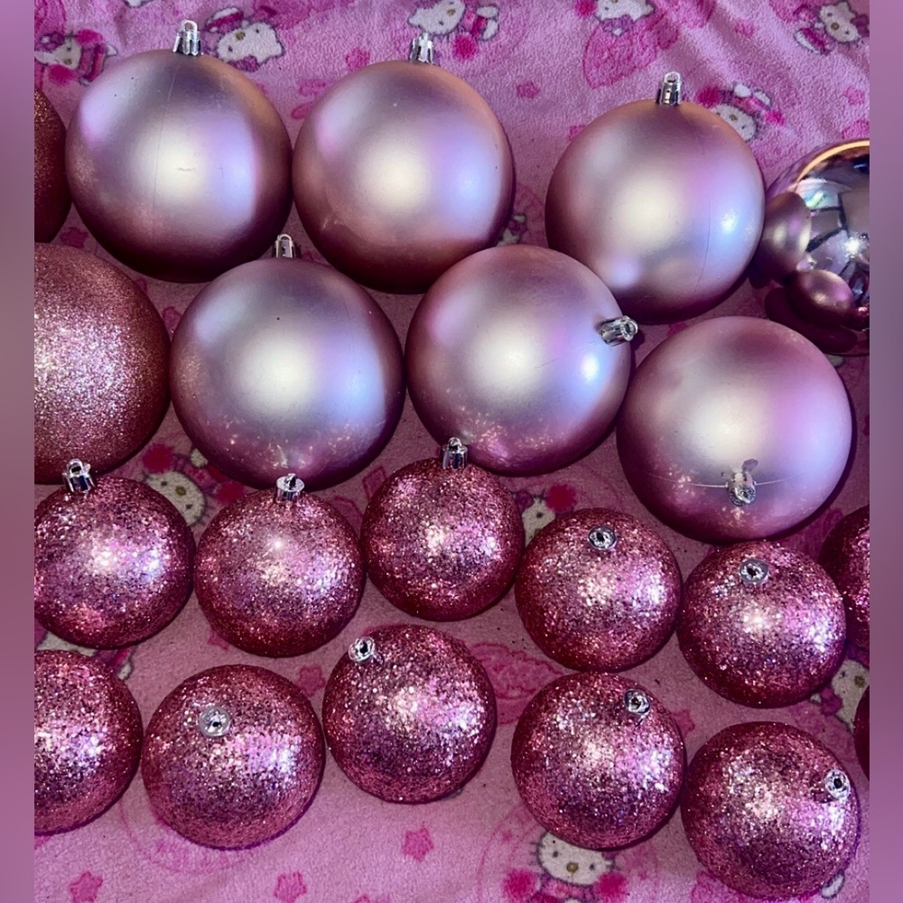 36 Ornaments set Rose Gold Pink, glitter, Metallic Holiday Ornaments - Picture 4 of 13